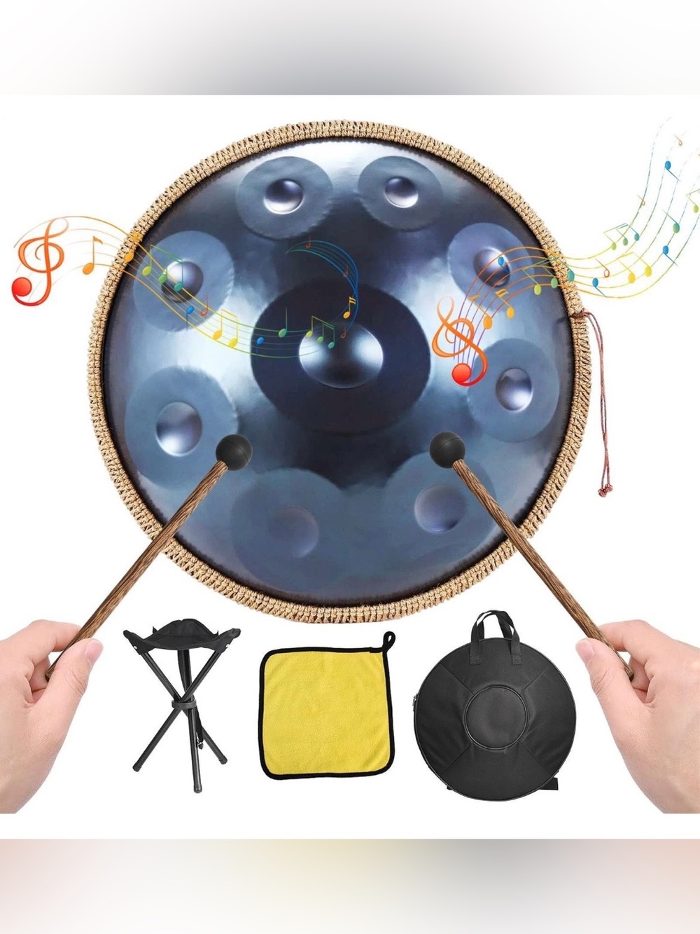 Steel Tongue Drum Handpan with Mallets and Accessories